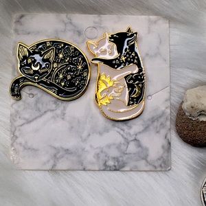 White Sun Black Moon Cat Hug + Star Me Kitten Pin